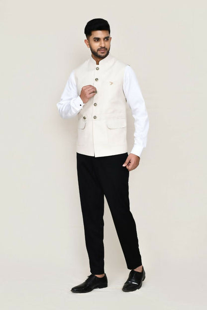 Joban Fashion White Colored Art Silk Fabric Kurta, Jacket With Straight Fit Pant