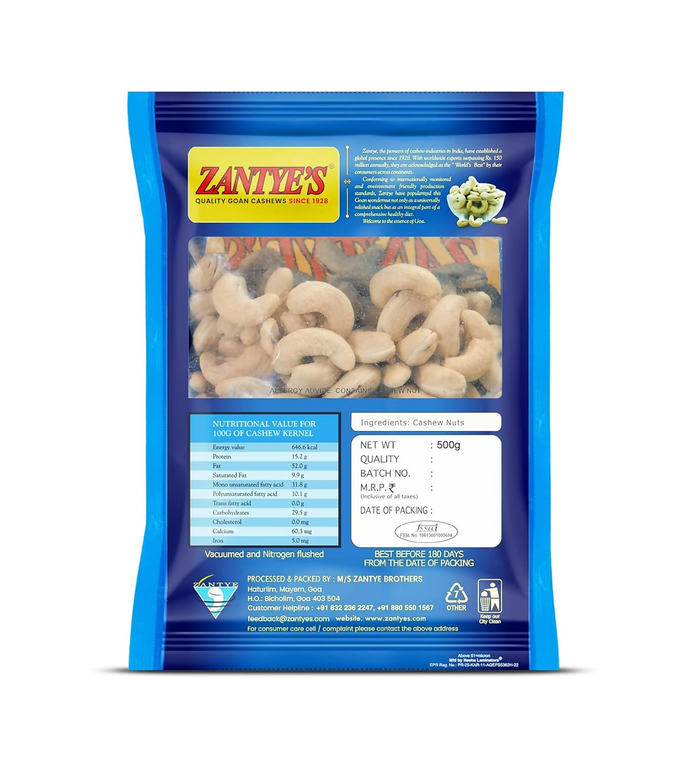 Zantye's Goan Cashew W320 Premium Kaju