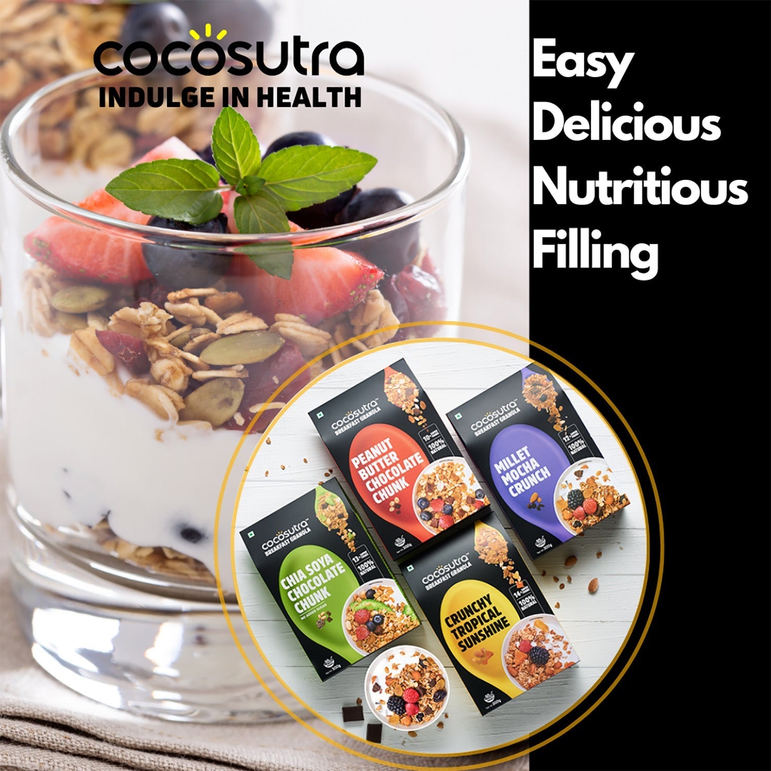Cocosutra Peanut Butter Chocolate Chunk Breakfast Granola - 300 gms