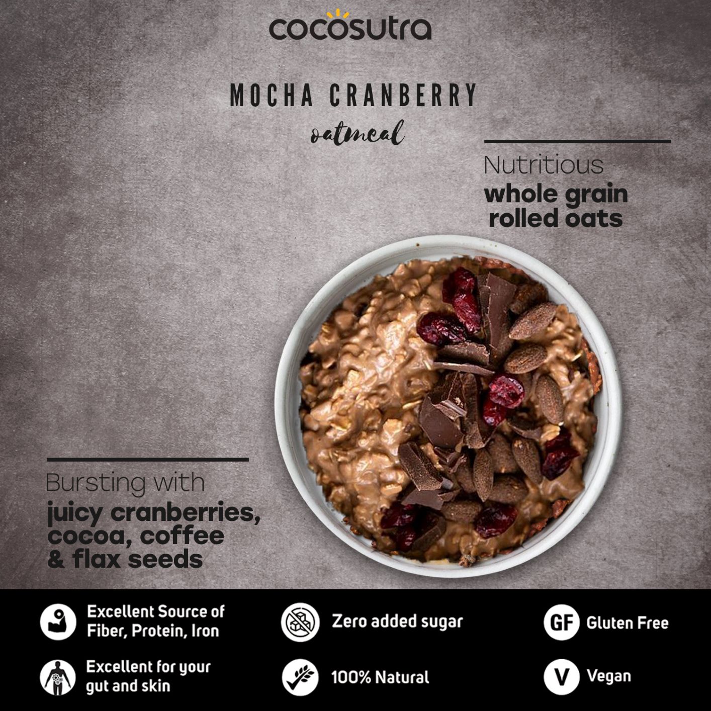Cocosutra Mocha Cranberry Oatmeal - 300 gms