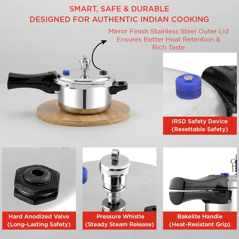 Vinod Platinum Triply Stainless Steel Pressure Cooker Induction Gas