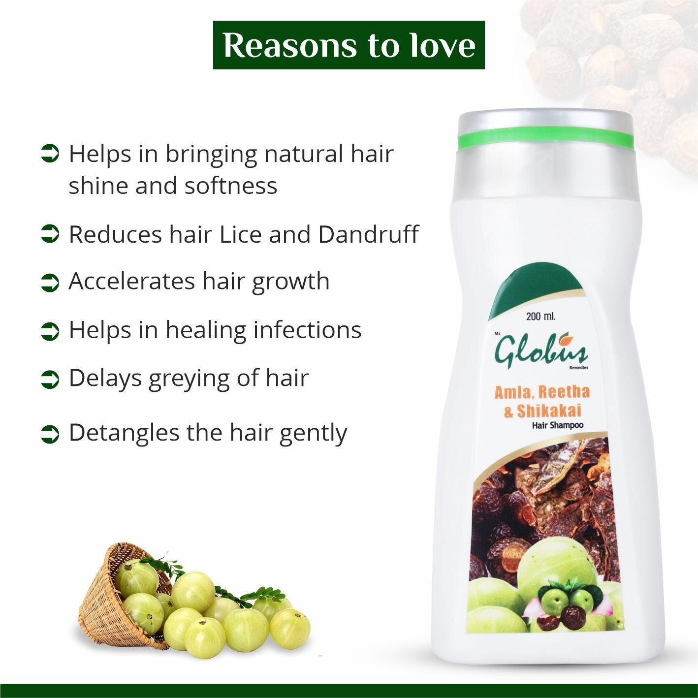 Globus Naturals Remedies Amla Reetha Shikakai Shampoo - 200 ml