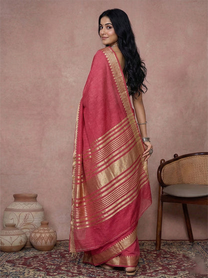 Anaita Coral Cotton Saree With Blouse