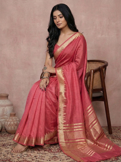 Anaita Coral Cotton Saree With Blouse