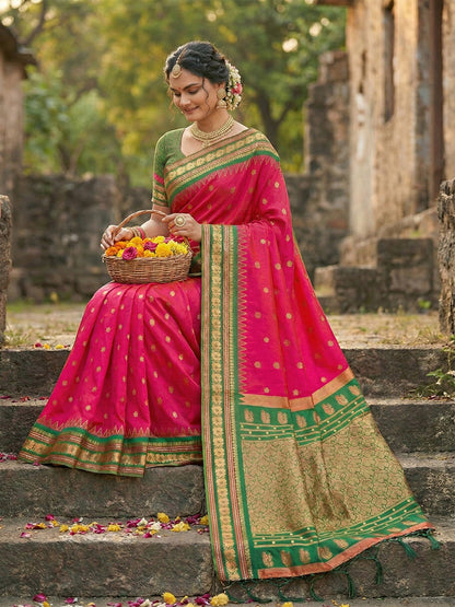 Anaita Coral Silk Woven Saree With Blouse