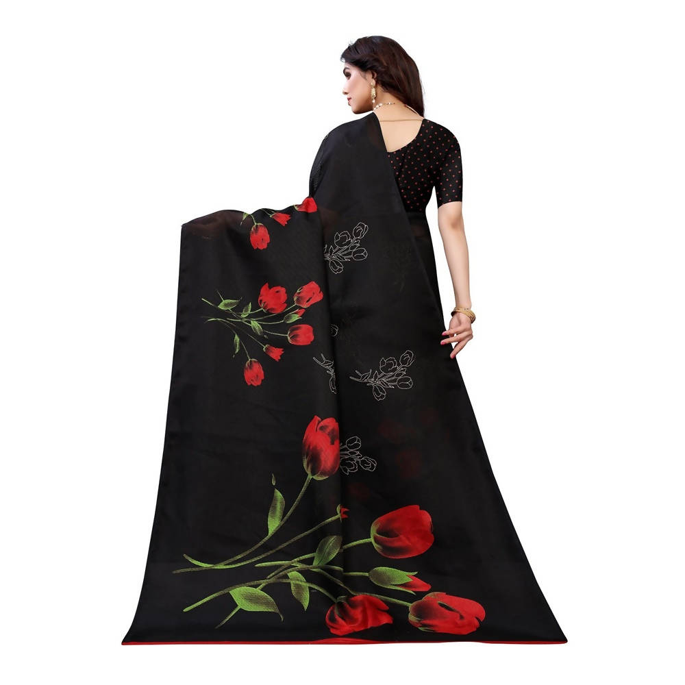 Vamika Printed Jute Silk Black Saree (Elisa Black)
