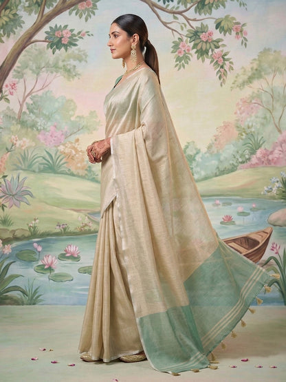 Anaita Cream Tissue Saree With Blouse