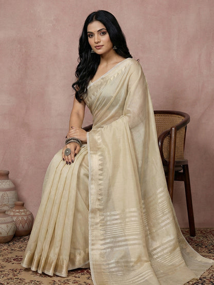 Anaita Cream Cotton Saree With Blouse