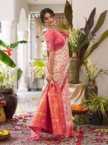 Anaita Cream Silk Woven Saree With Blouse