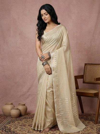 Anaita Cream Cotton Saree With Blouse