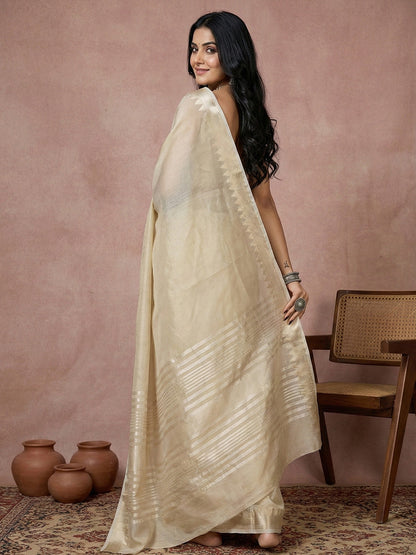 Anaita Cream Cotton Saree With Blouse