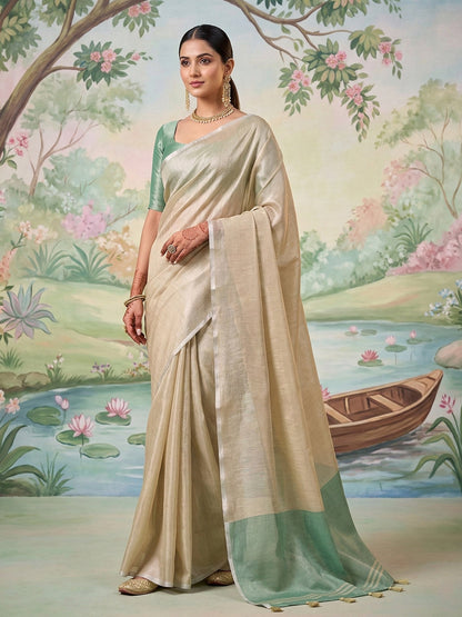 Anaita Cream Tissue Saree With Blouse