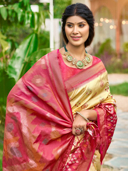 Anaita Cream Soft Silk Saree With Floral Printed Work With Blouse
