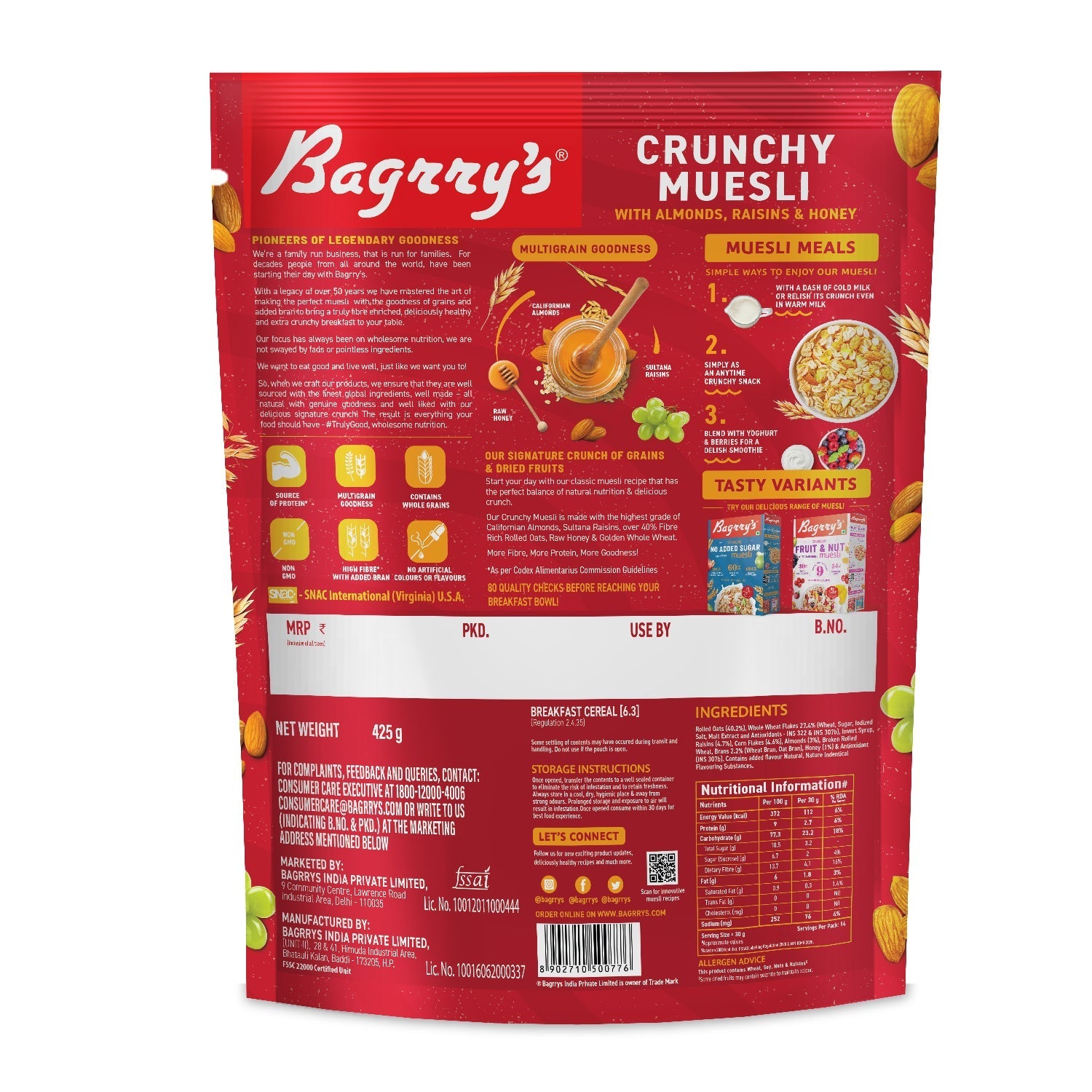 Bagrry's  Crunchy Muesli - Almonds, Raisins & Honey