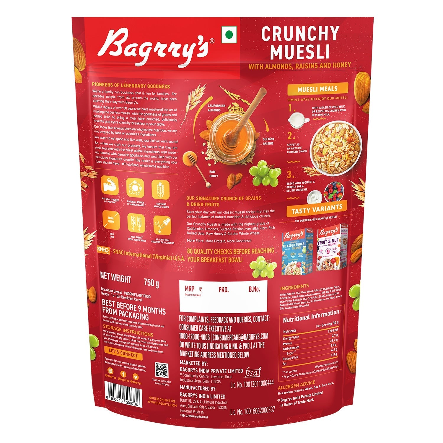 Bagrry's  Crunchy Muesli - Almonds, Raisins & Honey