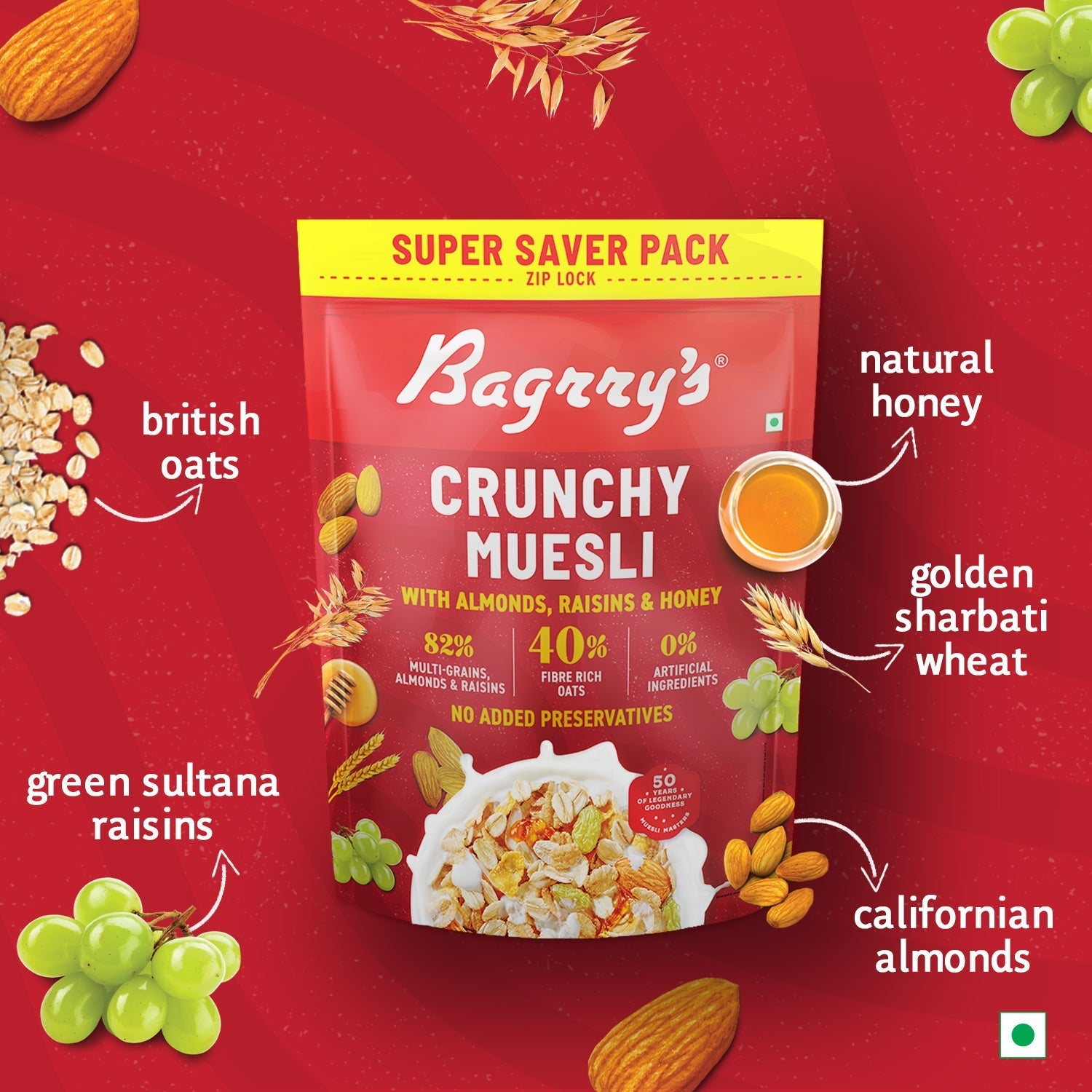 Bagrry's  Crunchy Muesli - Almonds, Raisins & Honey