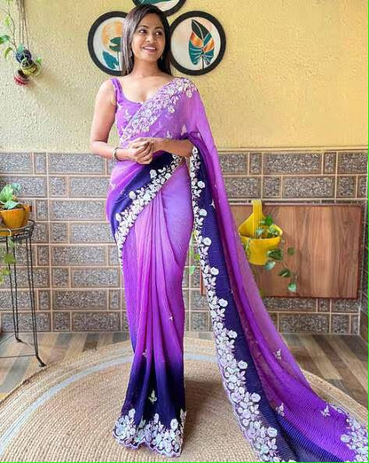 Vamika Embroidery Purple Georgette Bollywood Saree
