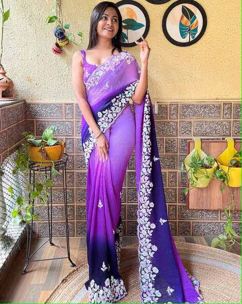 Vamika Embroidery Purple Georgette Bollywood Saree