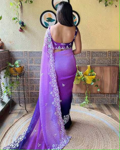 Vamika Embroidery Purple Georgette Bollywood Saree