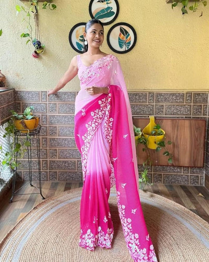 Vamika Embroidery Pink Georgette Bollywood Saree