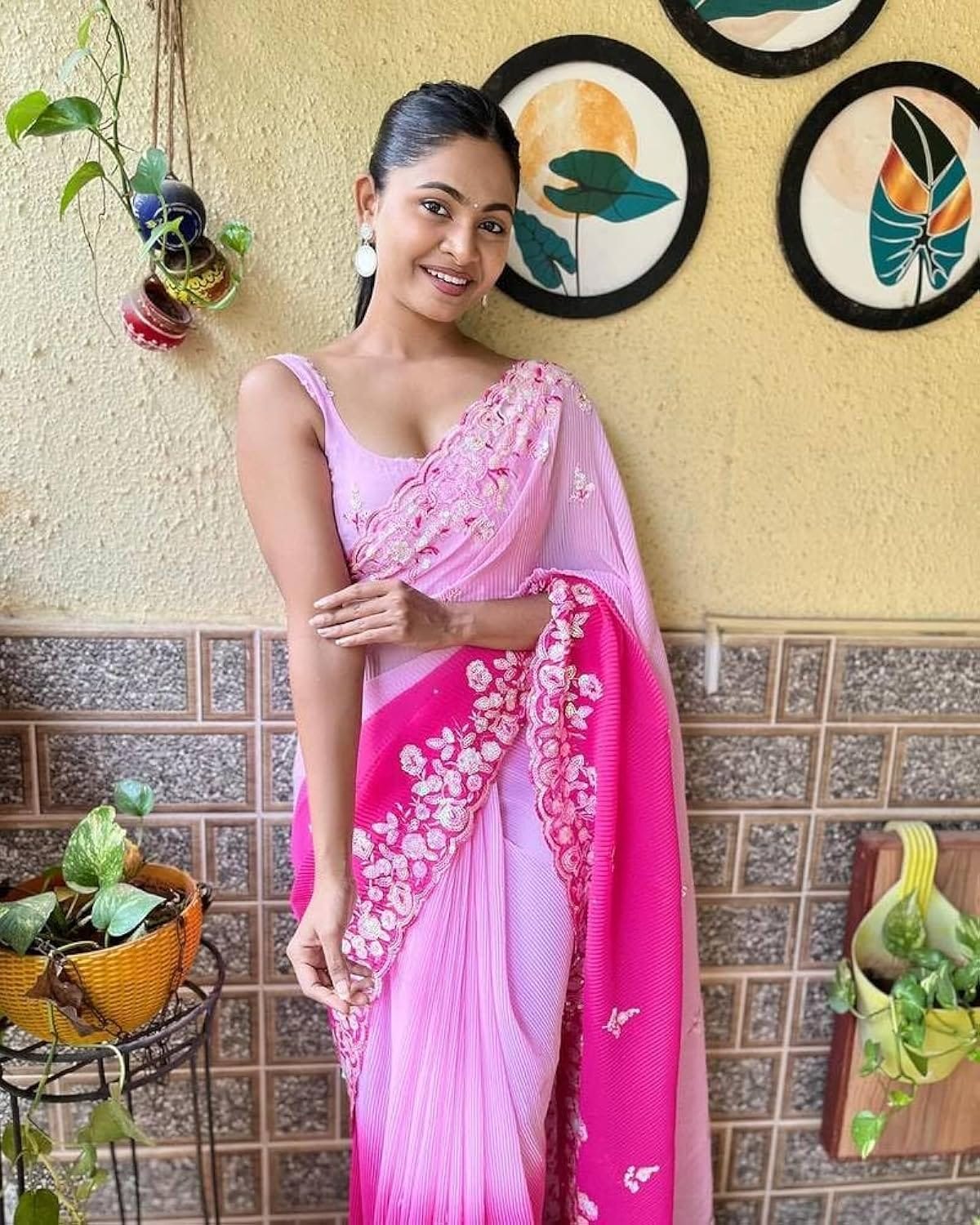 Vamika Embroidery Pink Georgette Bollywood Saree