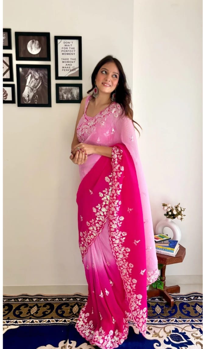 Vamika Embroidery Pink Georgette Bollywood Saree