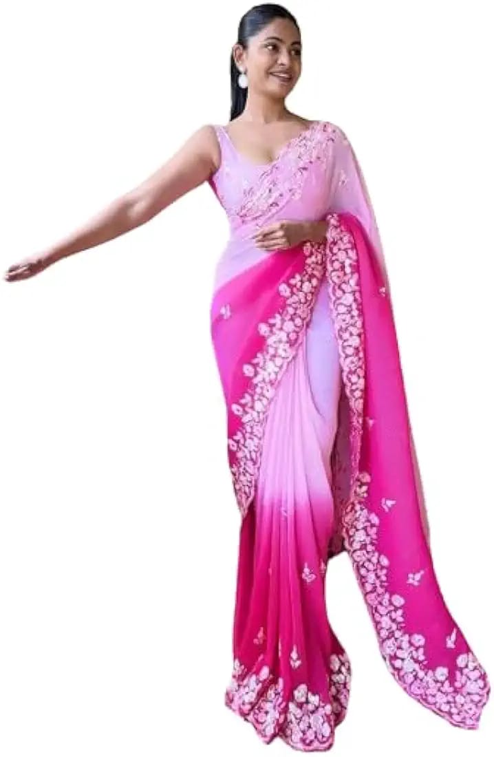 Vamika Embroidery Pink Georgette Bollywood Saree