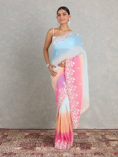 Vamika Embroidery Sky Blue Georgette Bollywood Saree