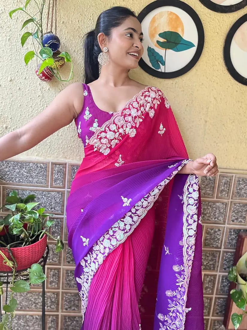 Vamika Embroidery Purple Georgette Bollywood Saree