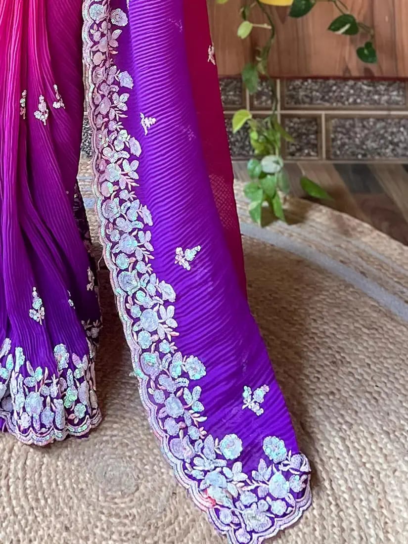 Vamika Embroidery Purple Georgette Bollywood Saree