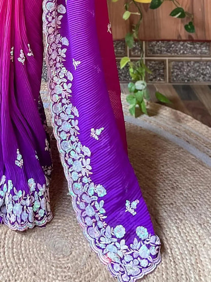Vamika Embroidery Purple Georgette Bollywood Saree