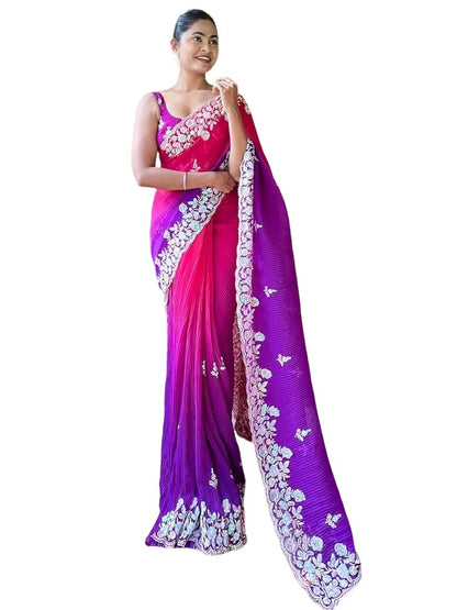 Vamika Embroidery Purple Georgette Bollywood Saree