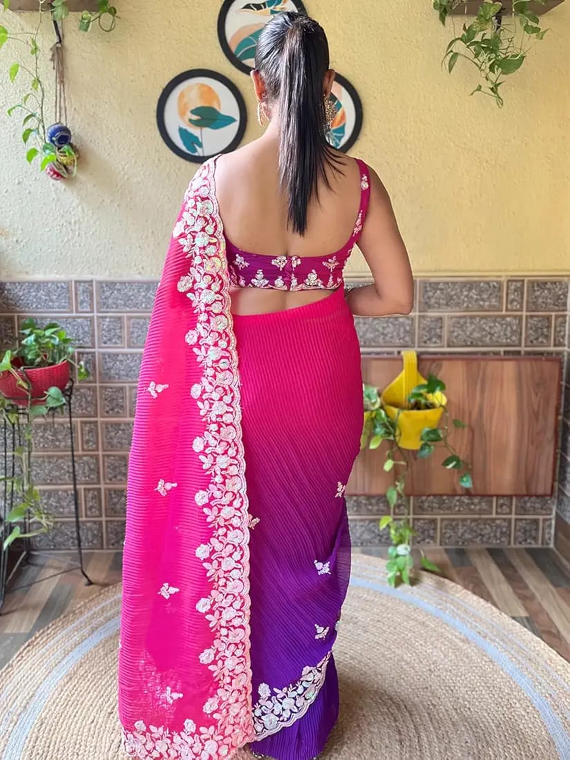 Vamika Embroidery Purple Georgette Bollywood Saree