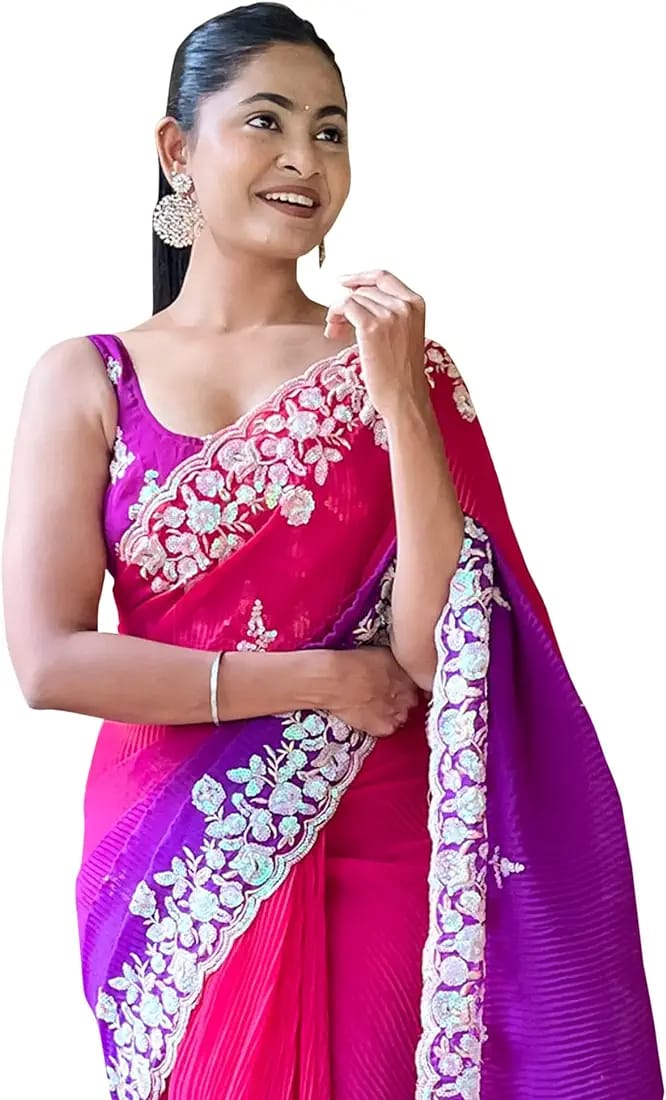 Vamika Embroidery Purple Georgette Bollywood Saree