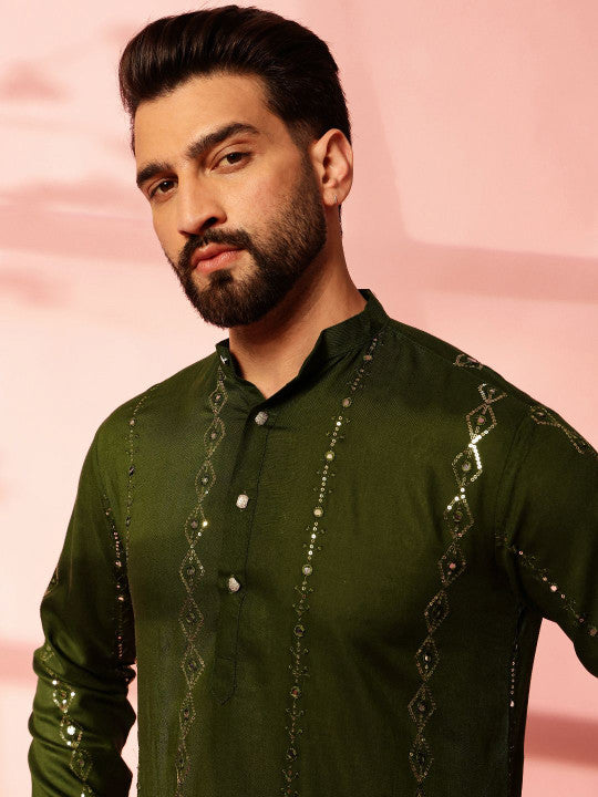 Anouk Geometric Embroidered Sequinned Cotton Straight Kurta