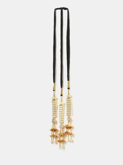 Ruby Raang Gold Gota Pati Work And Threads With Pearrls And Black Thread And Shells