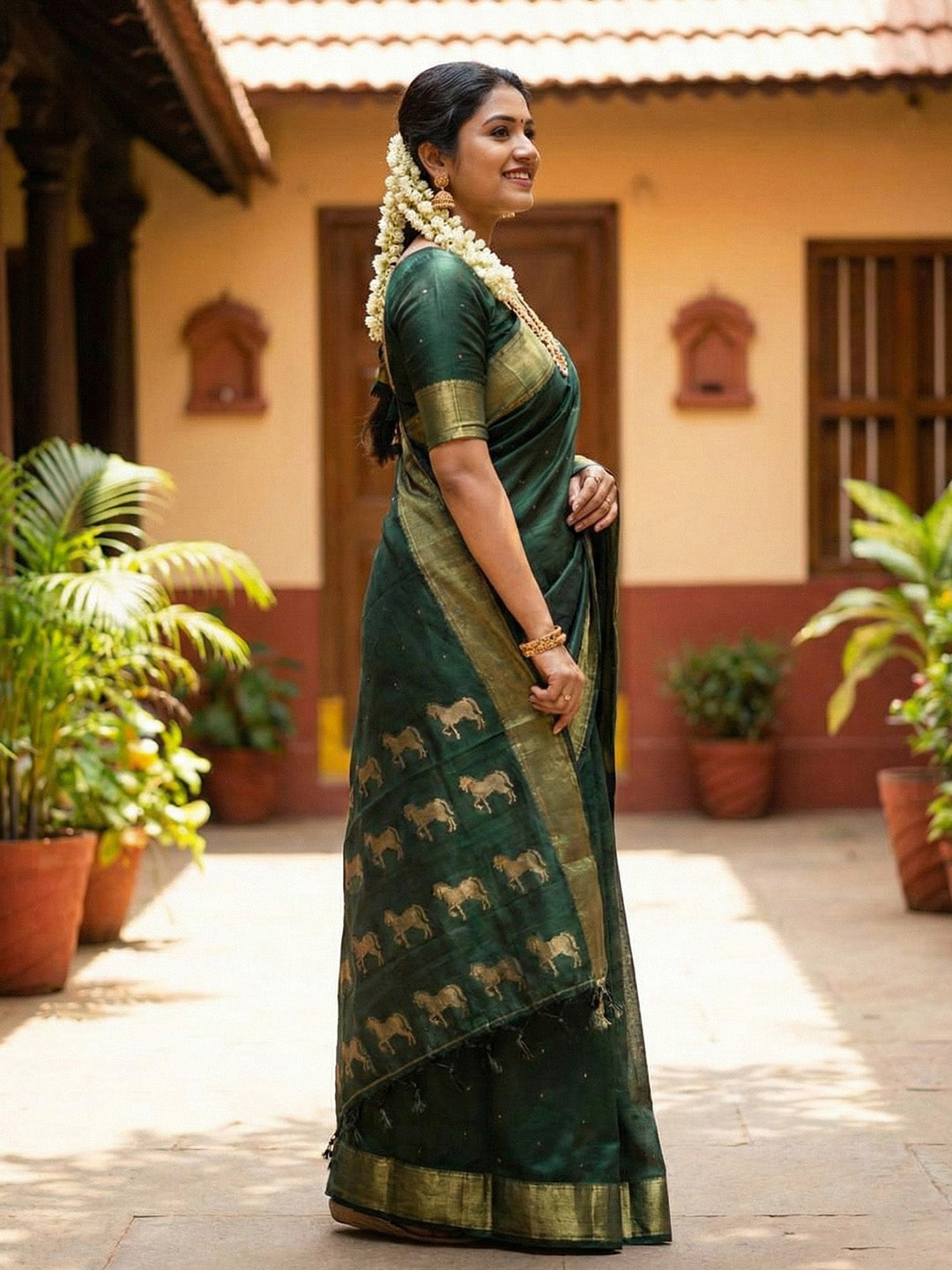 Anaita D Green Silk Saree With Blouse Piece