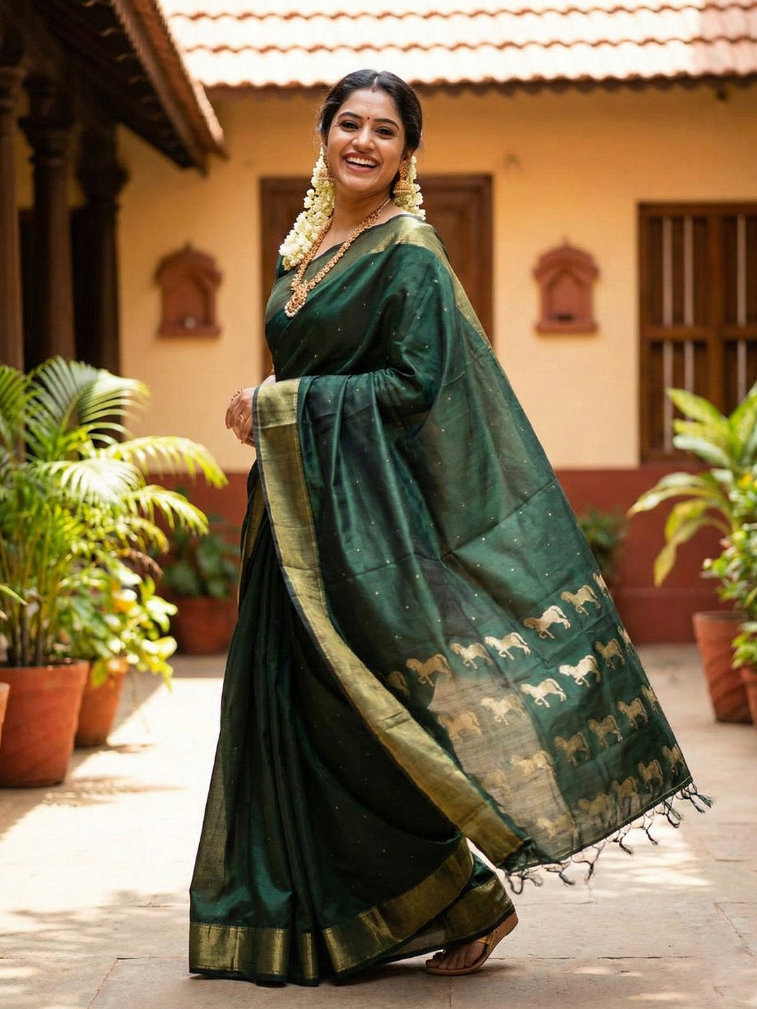 Anaita D Green Silk Saree With Blouse Piece