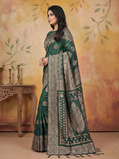 Anaita D Green Silk Blend Woven Saree With Blouse