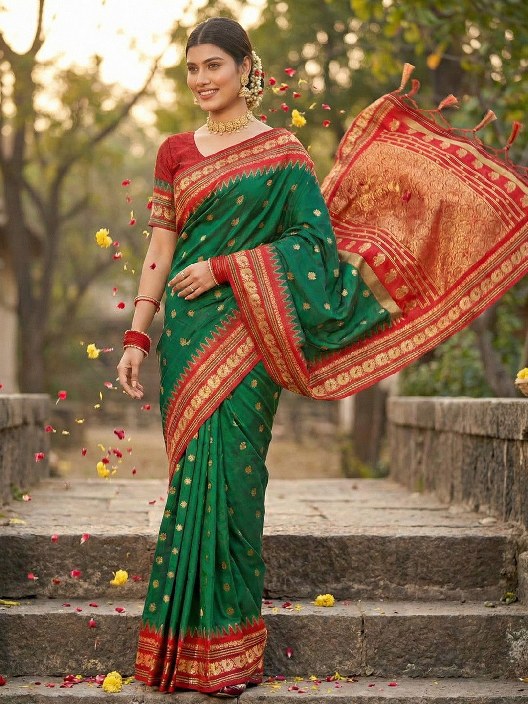 Anaita D Green Silk Woven Saree With Blouse
