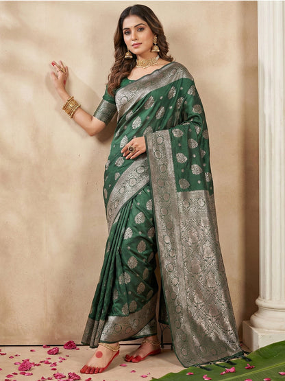 Anaita D Green Silk Blend Woven Saree With Blouse