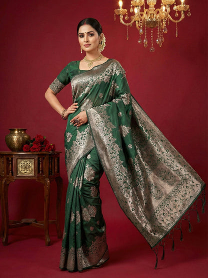 Anaita D Green Silk Blend Woven Saree With Blouse