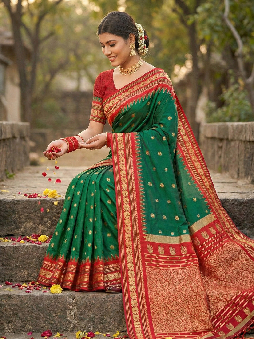 Anaita D Green Silk Woven Saree With Blouse