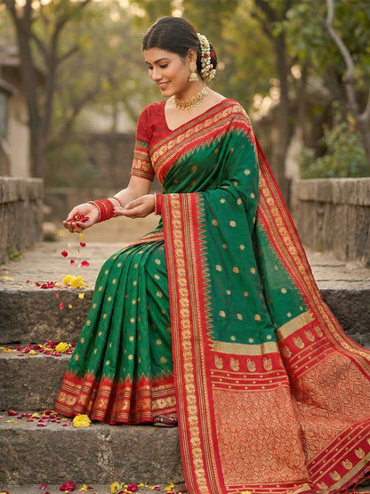 Anaita D Green Silk Woven Saree With Blouse