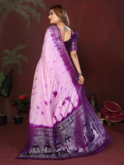 Anaita D Purple Zari Weaving Work Satin Silk Saree With Blouse