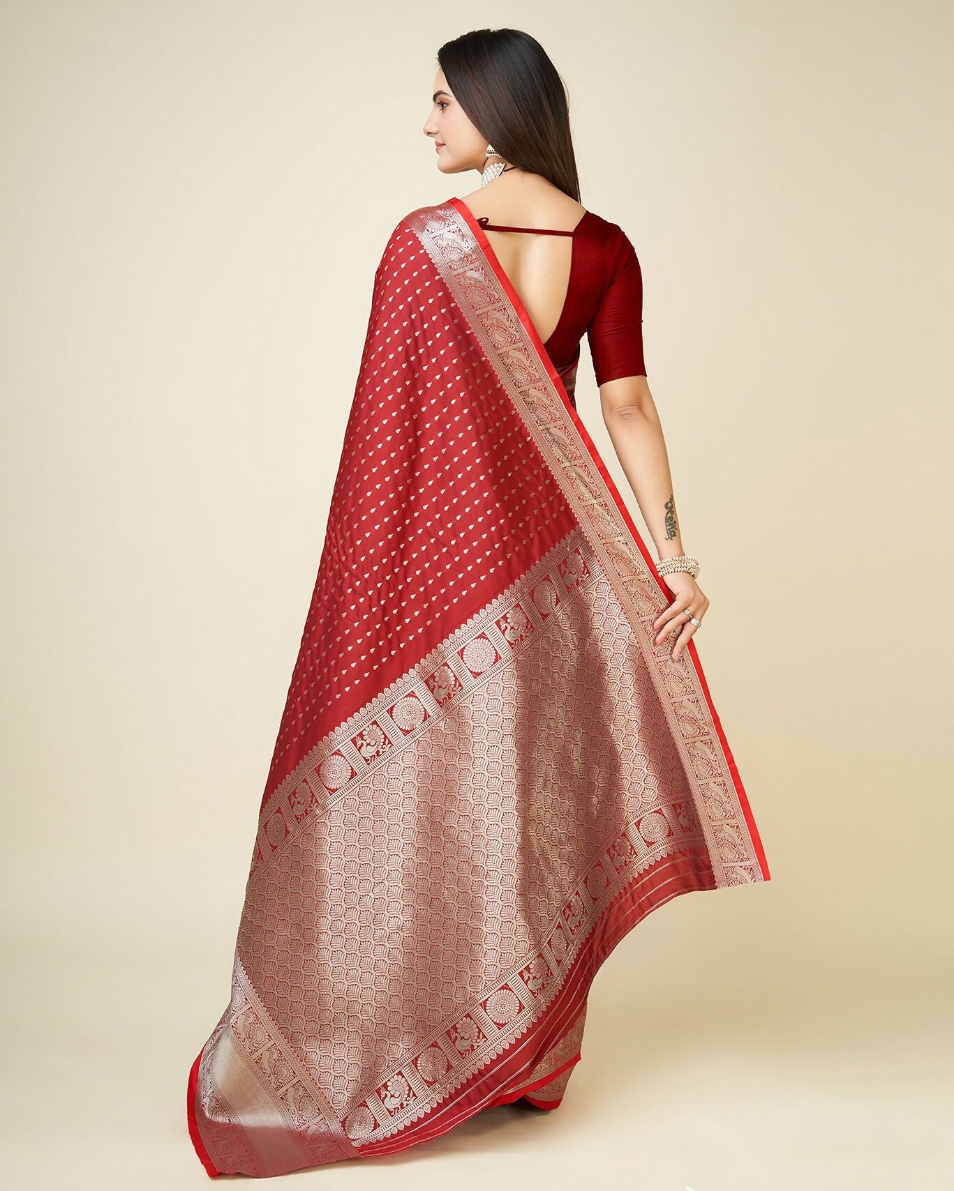 Joban Fashion Red Small Butti Banarasi Silk Sarees