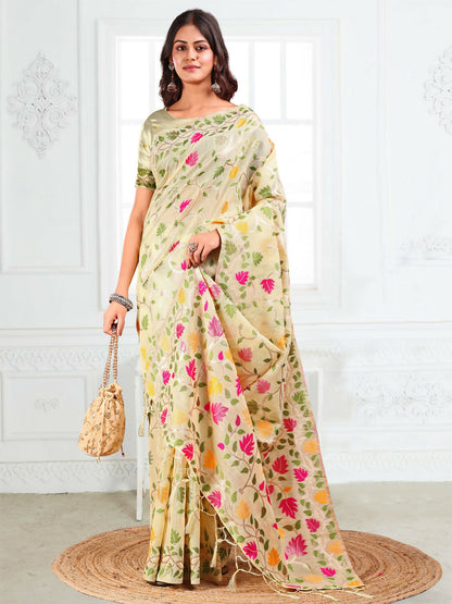 Shree Shyam Fashion Linen Cotton Off White Saree