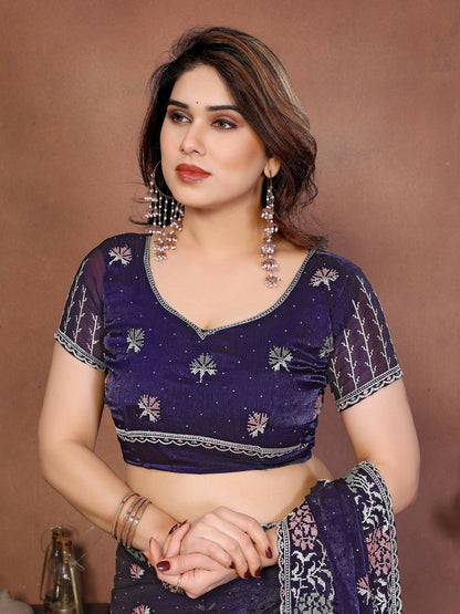Teeya Creation New Womens Latest Party Wear Soft Chiffon Silk Saree-Purple