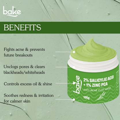 Bake 2% Salicylic Acid + Zinc PCA Anti-Acne Clay Mask - Combo