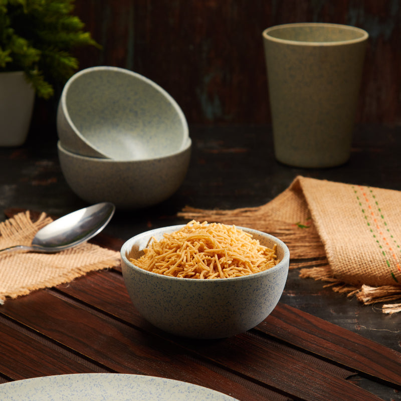 Bamboo Fibre Dinner Sets  | Set of 12 | Leaf Design, Wooden Design, Stonewash, Cement